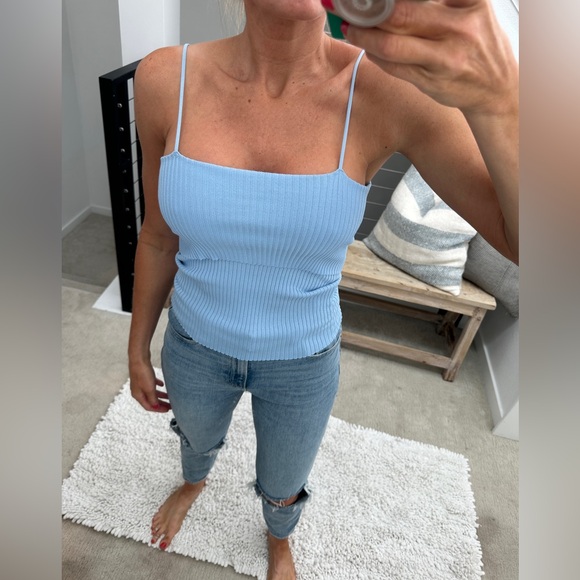 Franco Sarto Blue Ribbed Spaghetti Strap Tank Top | Size M - Picture 3 of 12